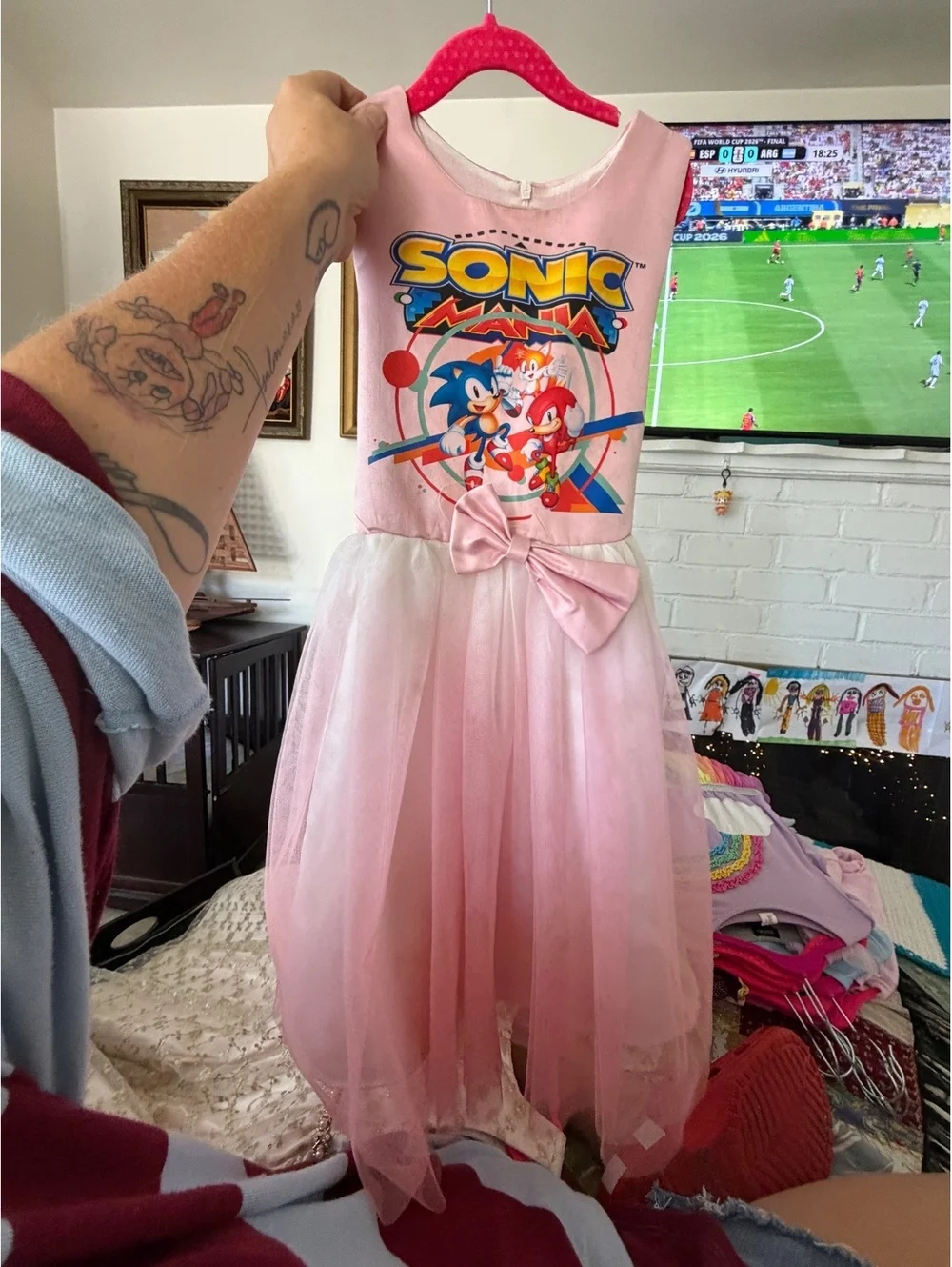 Girls Sonic Mania Pink Dress with Tulle Skirt and Bow Accent
